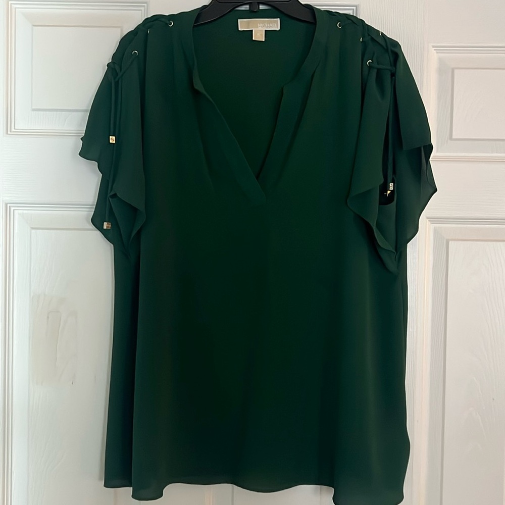Women’s Michael Kors Dark Green Short-sleeved Blouse Size XL